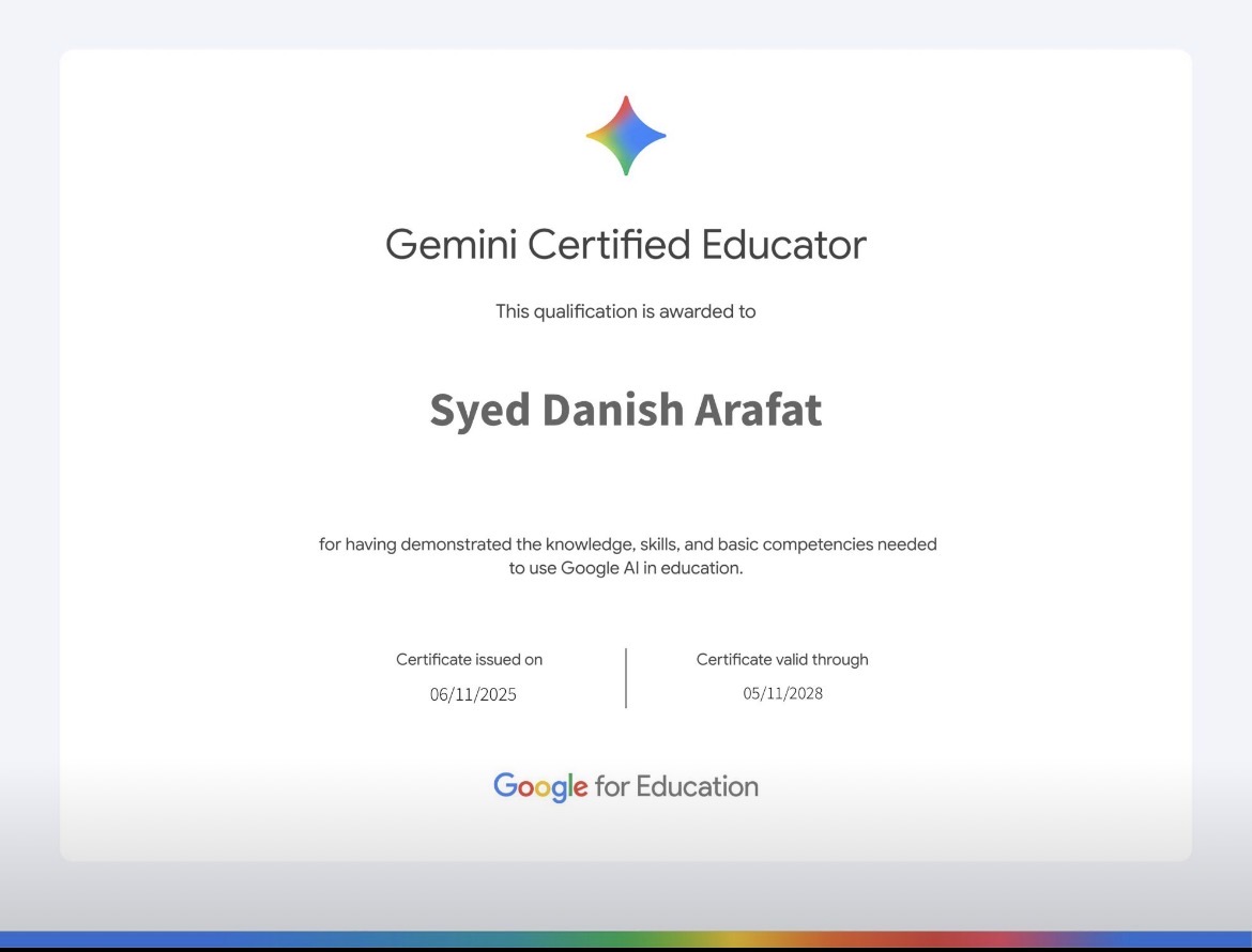 Gemini Certified Educator awarded by Google for Education